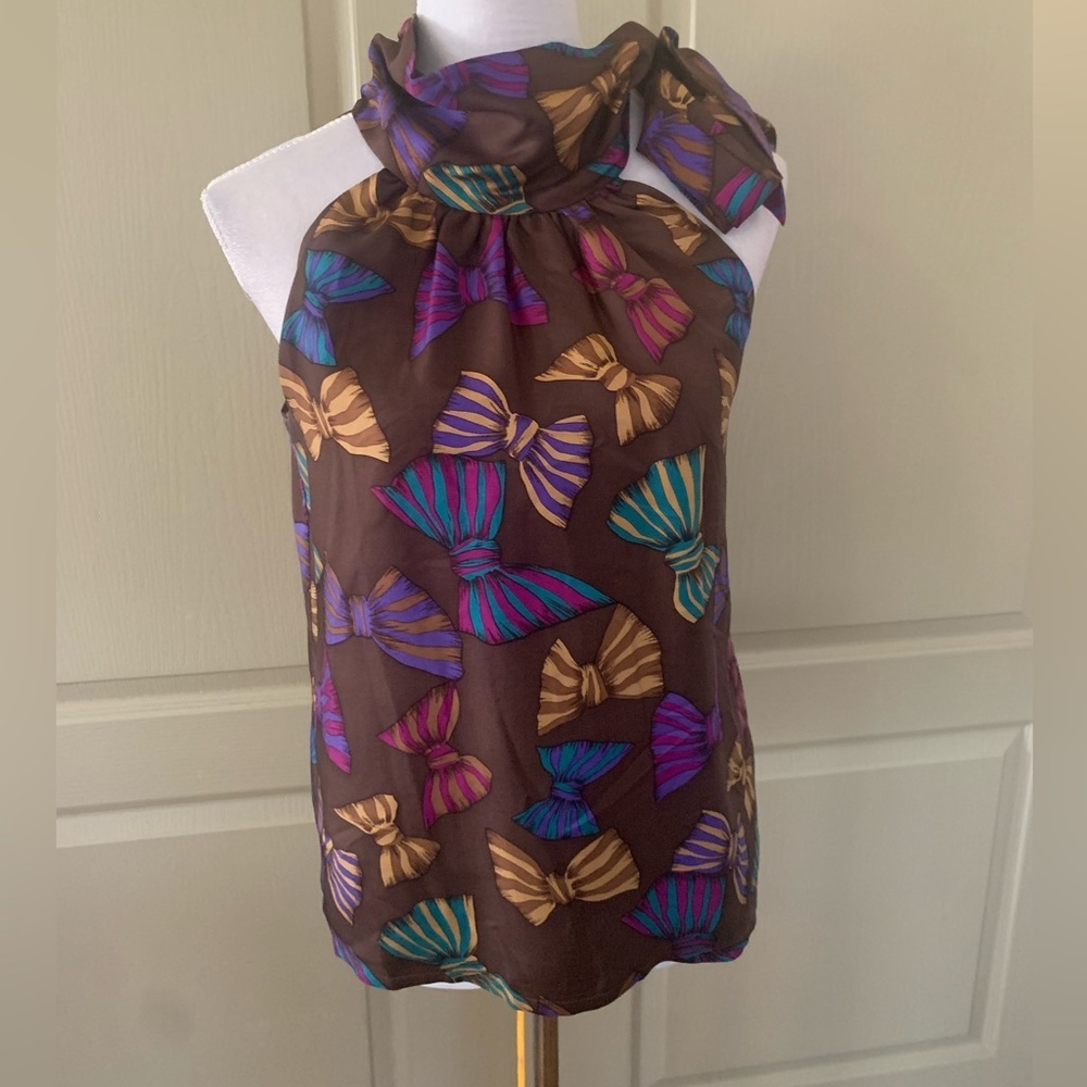 NWOT Britt Ryan 100% Silk Sleeveless Tie Neck Blouse 6